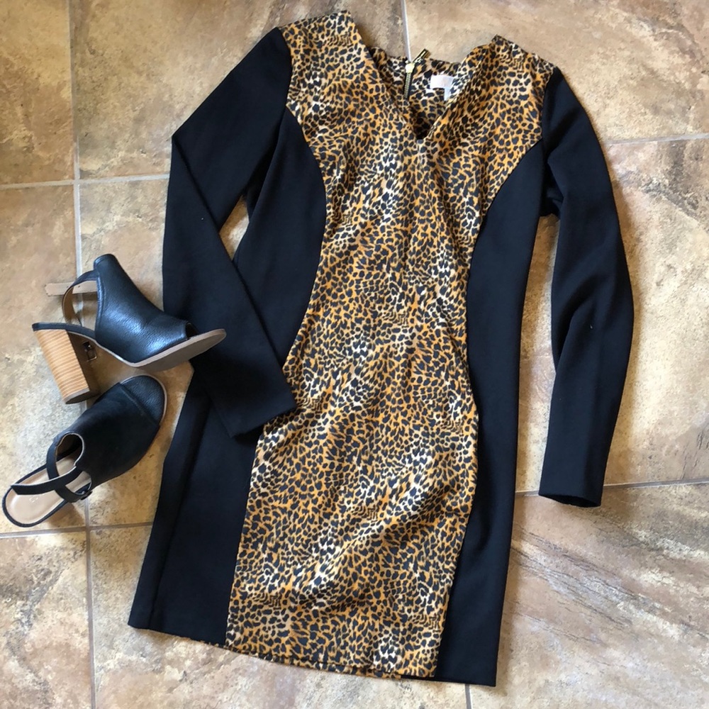 Michael kors ponte black animal print mini dress 8